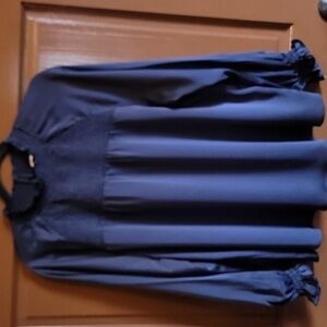 Nanette Lepore-Navy silky satin blouse high neck Long sleeved Size XL. NWT.